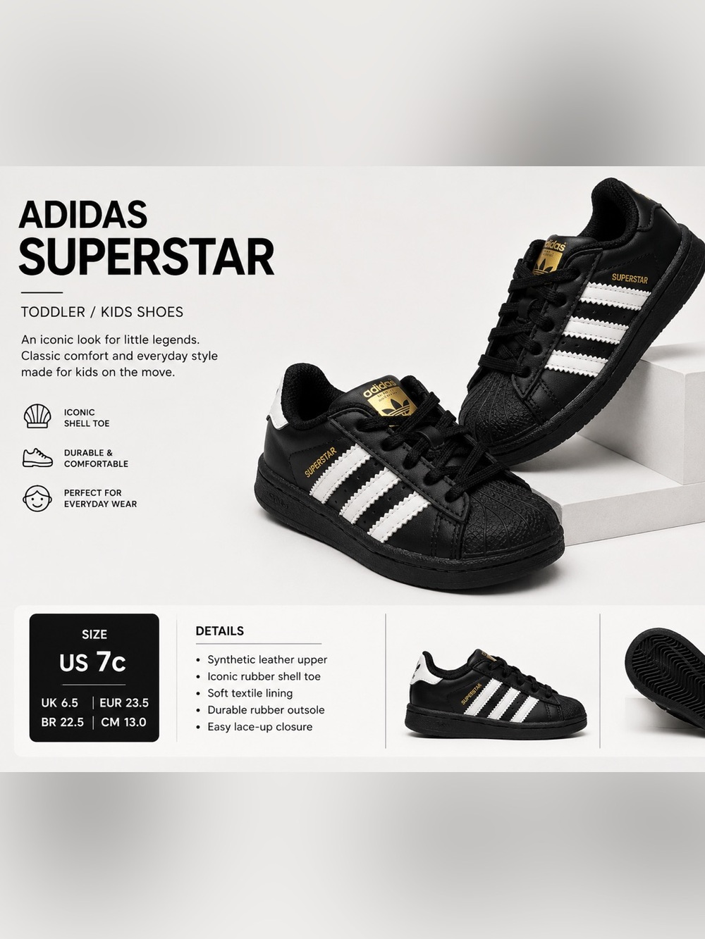 adidas Black Athletic Slip-On Shoe for toddler  with Gold Insole Logo